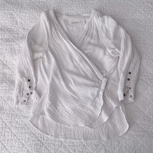 We The Free White Wrap Ribbed 100% Cotton Blouse